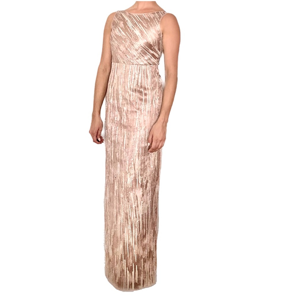 NWT, Aidan Mattox, Rose Gold Art Deco Gown, Womens Size 4